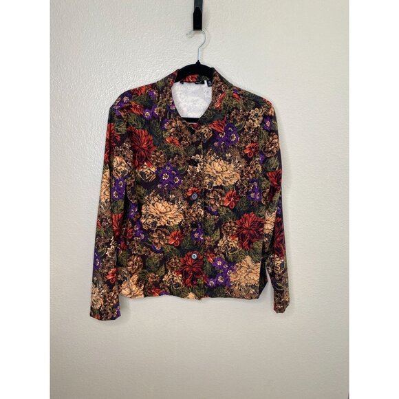 Briggs New York Petite Floral Button-Up Jacket Size PL Polyester Long Sleeve - Picture 1 of 7